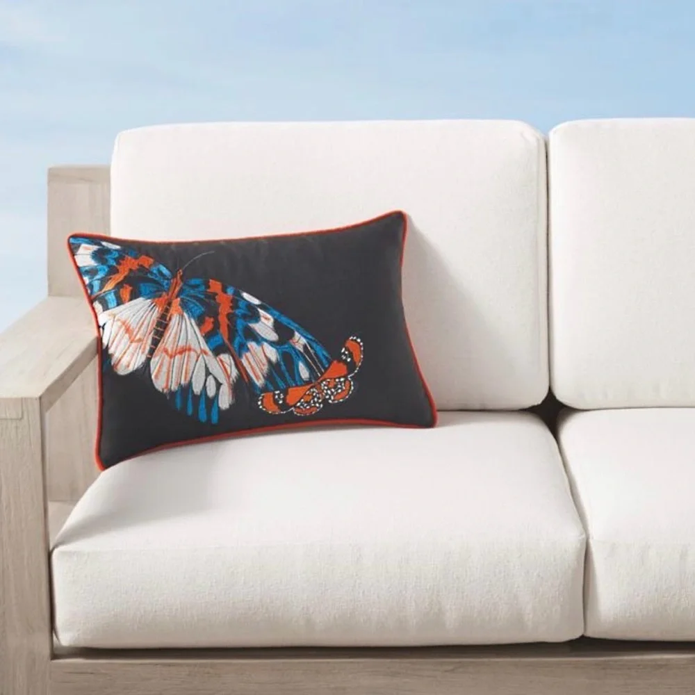 Frontgate Butterfly Embroidered Outdoor Pillow Cover - 13” x 20” - NWT
